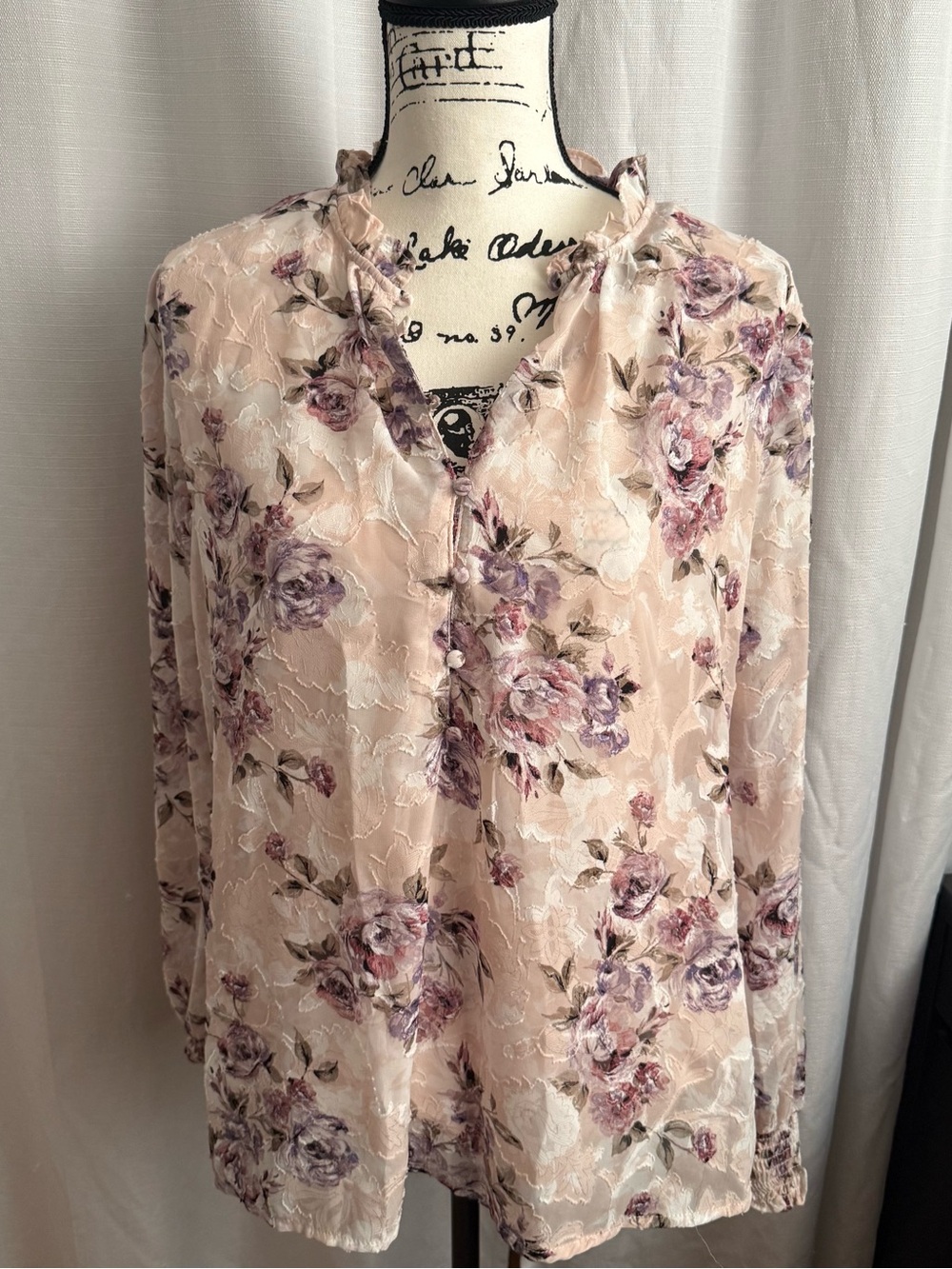 Joie Blush Floral Button-Front Ruffle Blouse